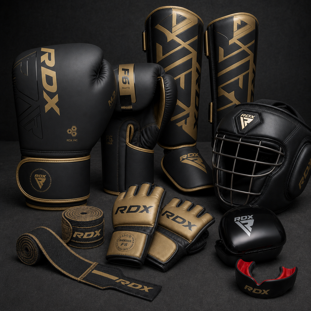 Kit Competidor ONZA dorado con MMA F6, cabezal T1 Grill y bucal negro/rojo