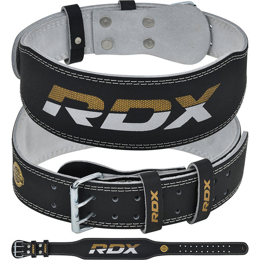 Fitness / Gym RDX 4 Inch Leather Weightlifting Gym Belt en color Negro/Dorado, vista principal